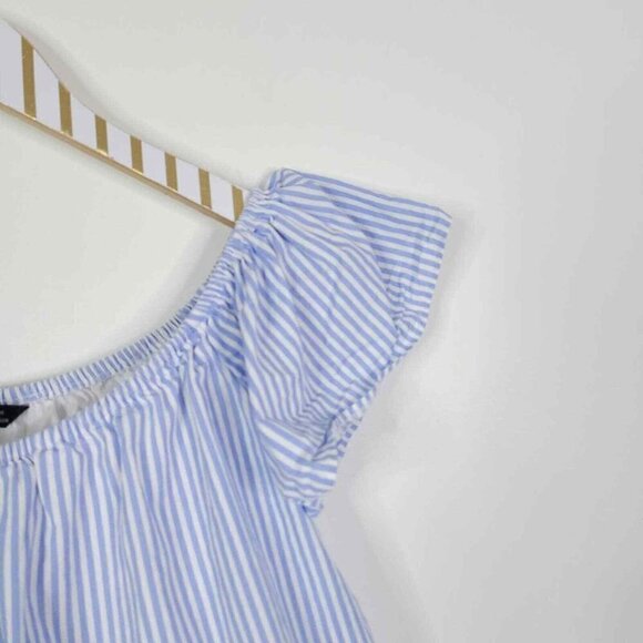 Zara Basic Light Blue/White Pinstripe Off Shoulder Crop Top Size Med - Picture 3 of 4
